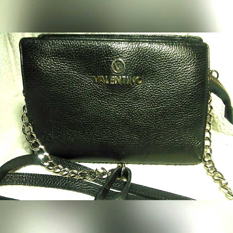 Beautiful Mario Valentino Bag Black Pebbled Leather Suede Sides Beige Interior